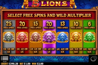 5 lions slot machine con moltiplicatori selezione e giri gratuiti